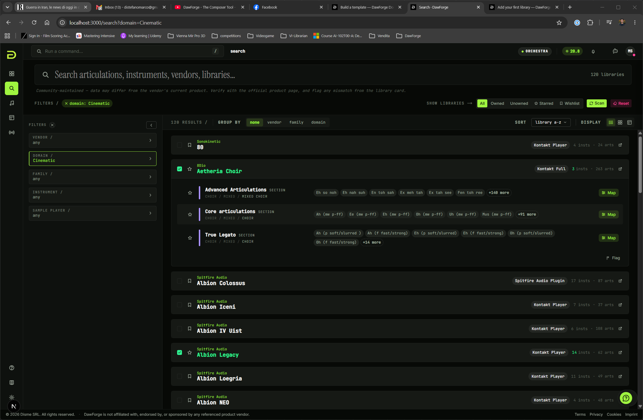 The /search page with the catalogue grid, tag facets in the left rail, and the My Library / All toggle.